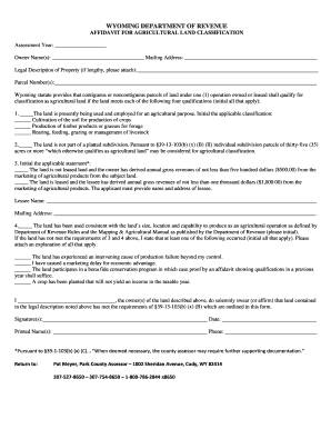 Wyoming Agricultural Land Classification Affidavit