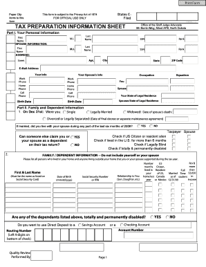 US Military Tax Preparation Information Sheet