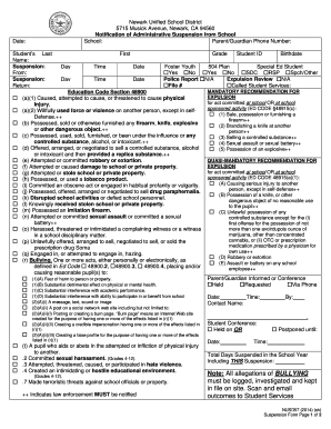 Notification of Administrative Suspension from School