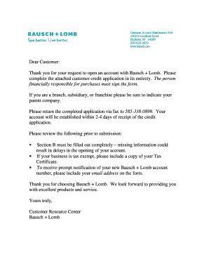Bausch Lomb Customer Credit Application