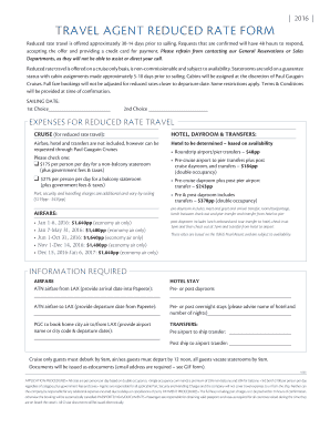 Travel Agent Reduced Rate Cruise Form