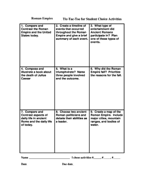 Tic-Tac-Toe for Student Choice Activities Roman Empire - barren kyschools