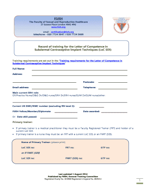 Letter of Competence in Subdermal Contraceptive Implant Techniques