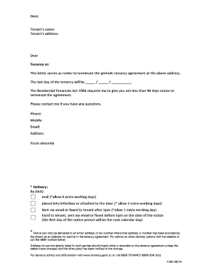 Notice to terminate a periodic tenancy agreement - from Landlord to Tenant Residential Tenancies Act 1986 - section 511d