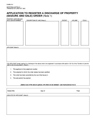 FORM A12 Use the Form A12 Application to Register a Discharge of a Property Seizure and Sale Order to remove an expired PSSO