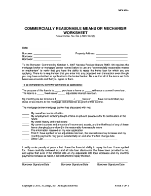 Nevada Commercially Reasonable Means Worksheet