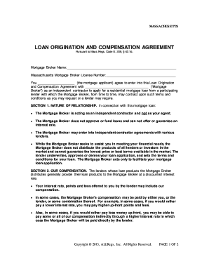 Massachusetts Loan Origination and Compensation Agreement
