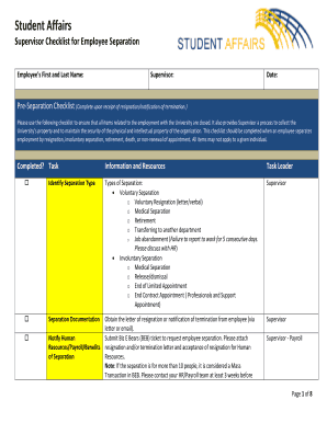 Supervisor Checklist for Employee Separation