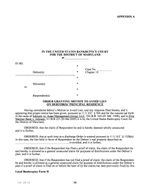 Order Granting Motion to Avoid Lien on Debtor's Principal Residence