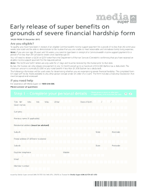 Early Release of Super Benefits on Grounds of Severe Financial Hardship Form