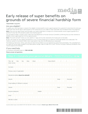 Early Release of Super Benefits on Grounds of Severe Financial Hardship Form