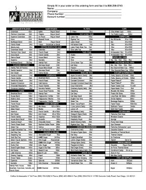 Coffee Ambassador Order Form