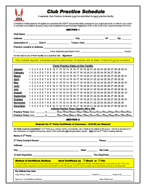 USATF Club Practice Schedule Form