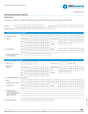 SBI General Motor Insurance Claim Form