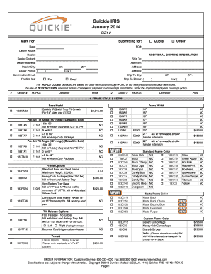 Quickie IRIS Wheelchair Configuration Form