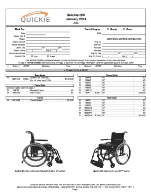 Quickie QXi Wheelchair Order Form
