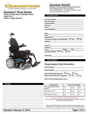 Quantum Rehab Rival Series Order Form
