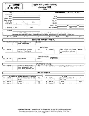 Zippie Iris Transit Optional Order Form
