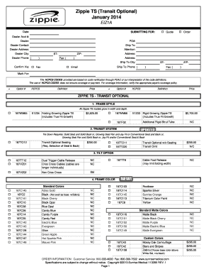 Zippie TS Transit Optional Order Form