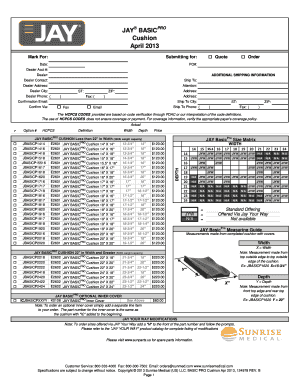 Sunrise Medical JAY BasicPro Cushion Order Form