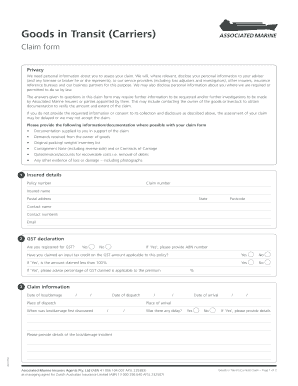 Goods in Transit Carriers Claim Form