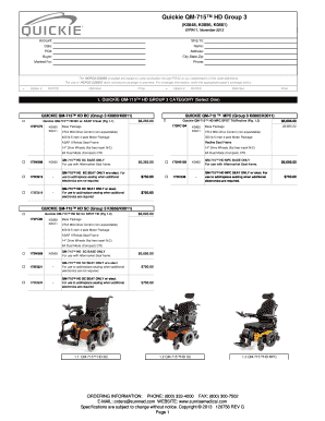 Quickie QM-715 HD Wheelchair Order Form