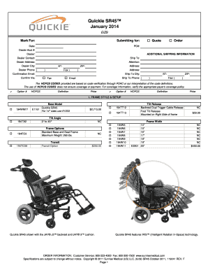 Quickie SR45 Wheelchair Order Form