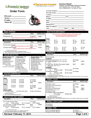 Quantum Rehab Litestream XF Order Form