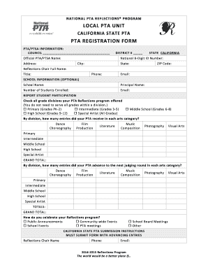 California PTA Reflections Program Registration Form