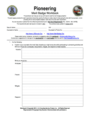 Pioneering Merit Badge Workbook