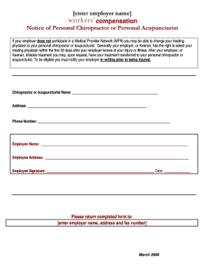 Notice of Personal Chiropractor or Acupuncturist