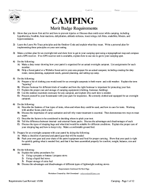 Camping Merit Badge Worksheet - Fill and Sign Printable Template Online