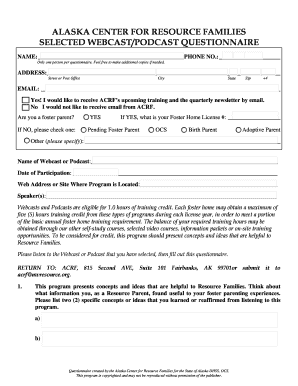 Alaska Foster Parent Webcast Questionnaire