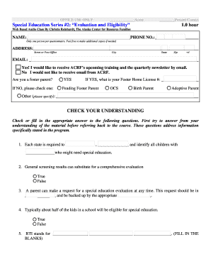 Special Education Evaluation and Eligibility Form