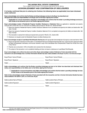 Oklahoma Real Estate Disclosure Confirmation