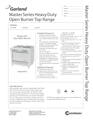 Master Series Heavy Duty Open Burner Top Range Order Form