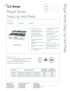 Regal Series Step Up Hot Plate Order Form