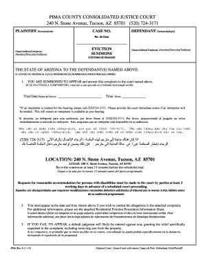 Arizona Eviction Summons and Complaint Form