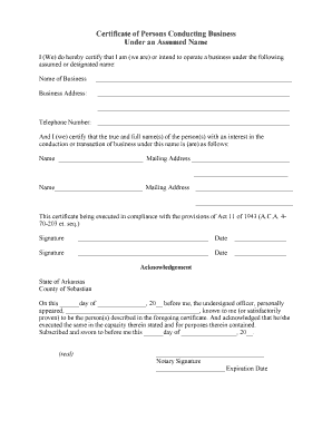 Certificate of Persons Conducting Business Under an Assumed Name