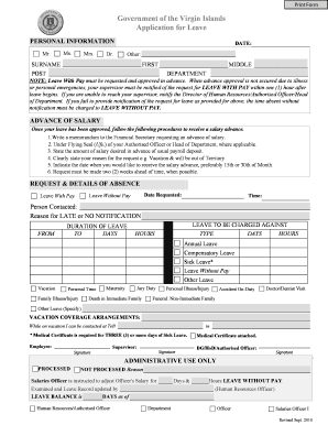Virgin Islands Government Leave Application