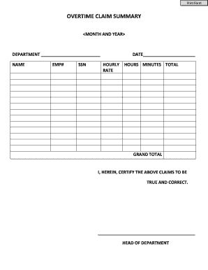 Overtime Claim Summary Form