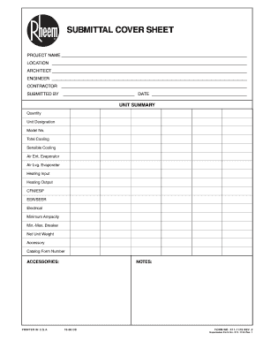 Submittal Cover Sheet for Package Gas Electric Units