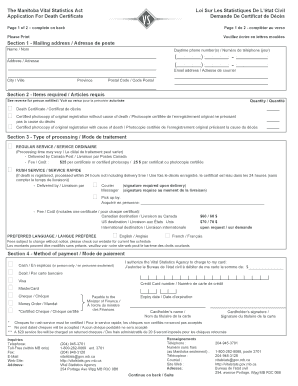 Manitoba Death Certificate Application