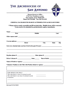 Criminal Background Search Authorization Form
