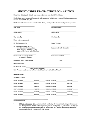 Money Order Transaction Log Arizona