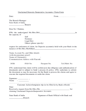 Unclaimed Deposits Claim Form