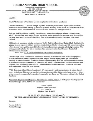 Parent Request to Prevent Release of Student Information