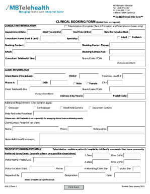 MBTelehealth Clinical Booking Form