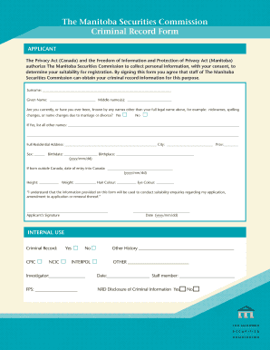 Manitoba Securities Commission Criminal Record Form