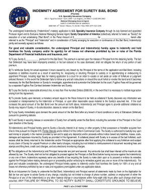 Indemnity Agreement for Surety Bail Bond